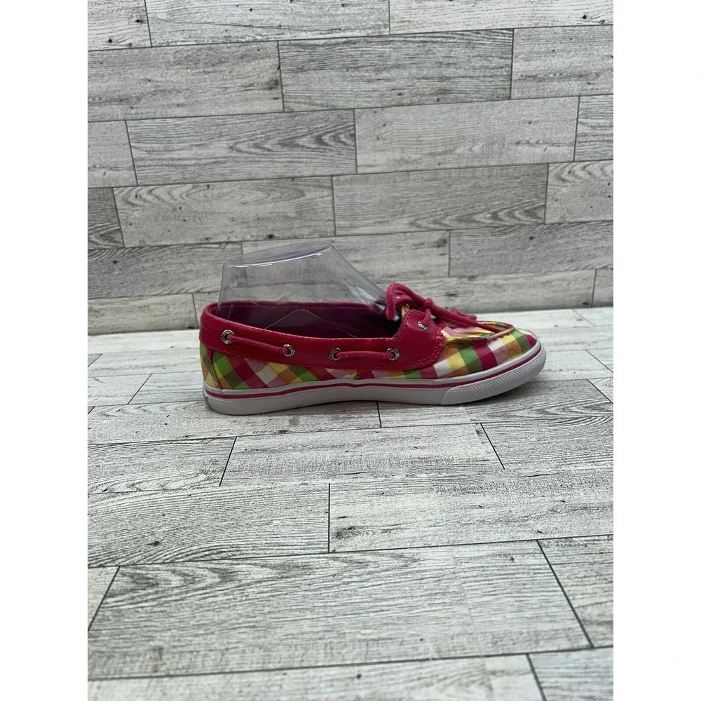 Sperry Top-Sider Pink Yellow Green Plaid Boat Loafer‎ Shoes Size 4.5M Biscayne